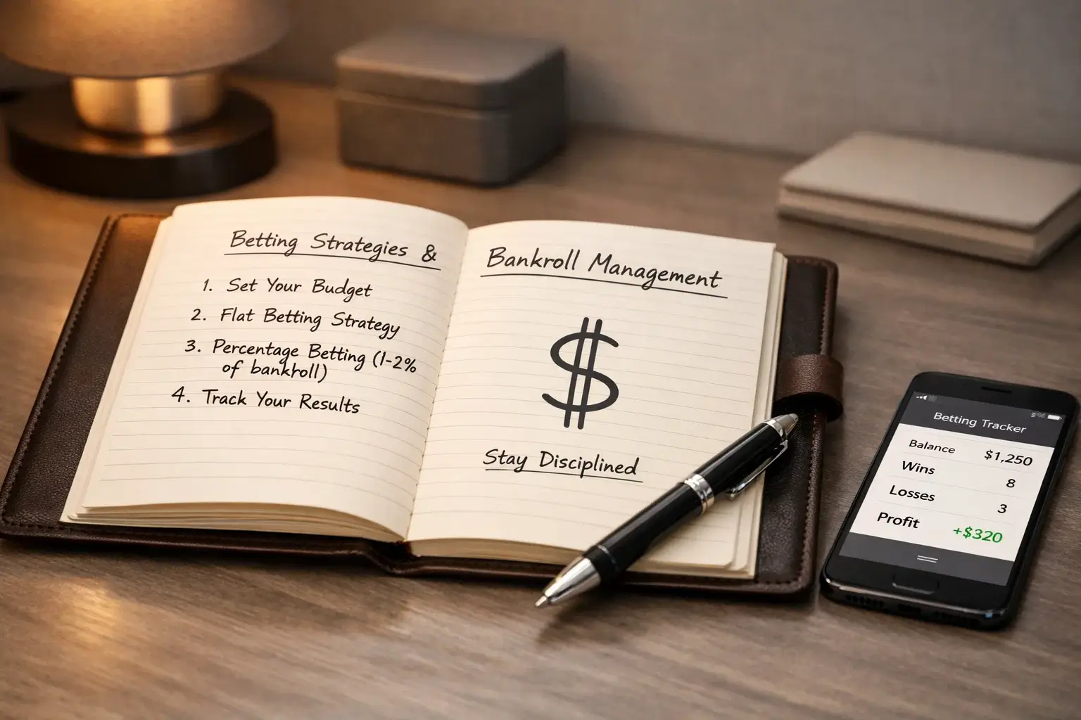 Organized notebook with betting records and financial planning notes
