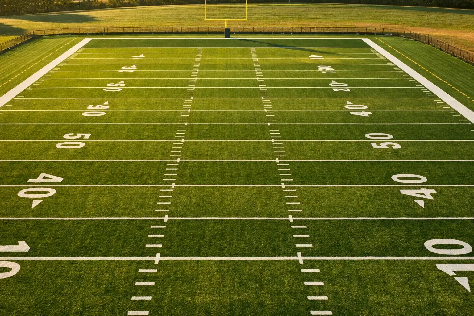 Football field with tactical markings illustrating spread and totals concepts