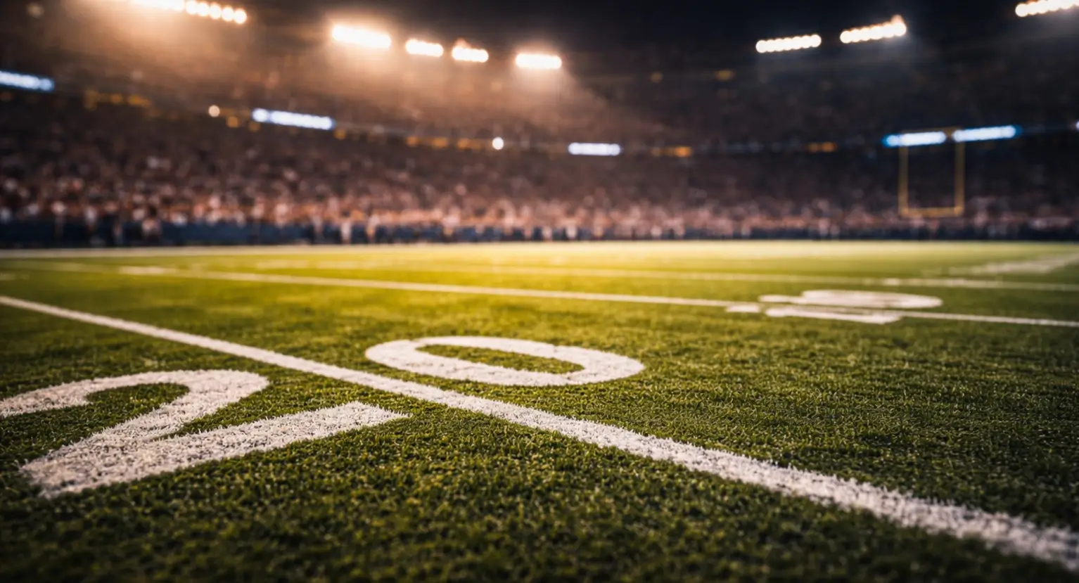 Football stadium atmosphere during evening game with fans in the stands