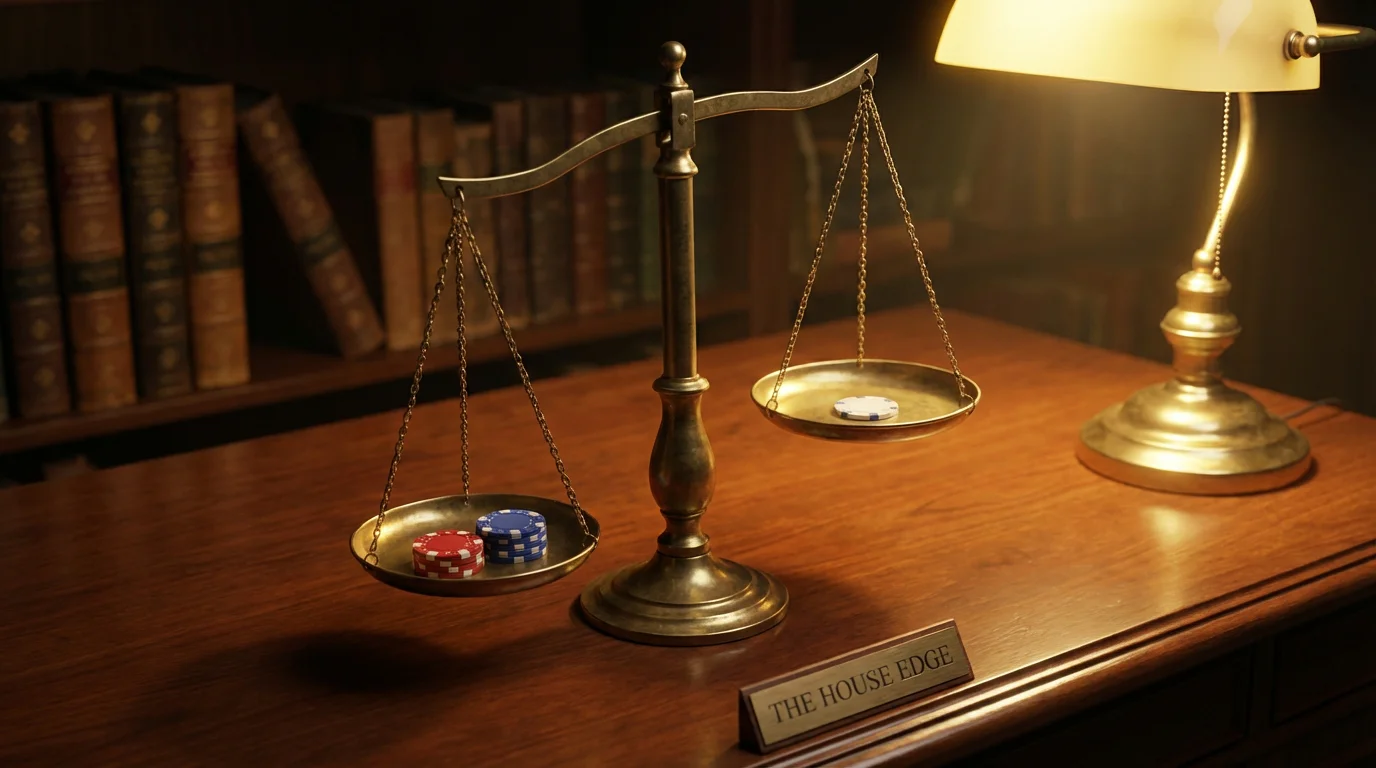 A balanced scale with a sportsbook logo weight tipping slightly to one side