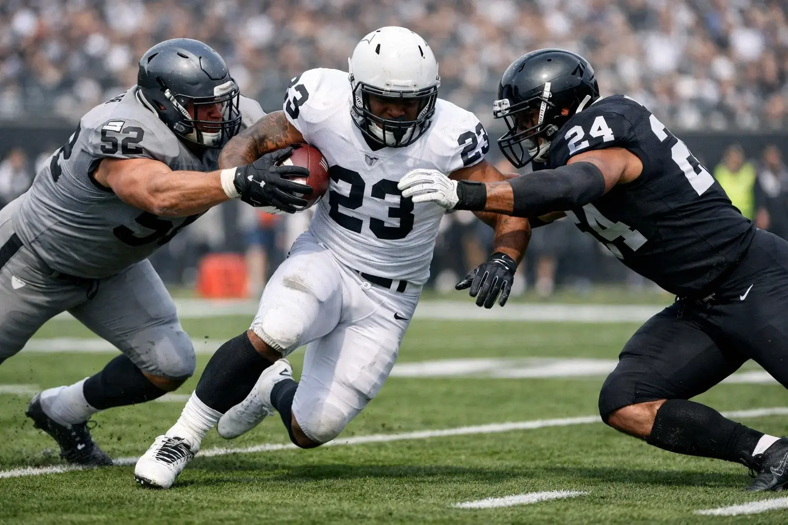 NFL game action with players on the football field