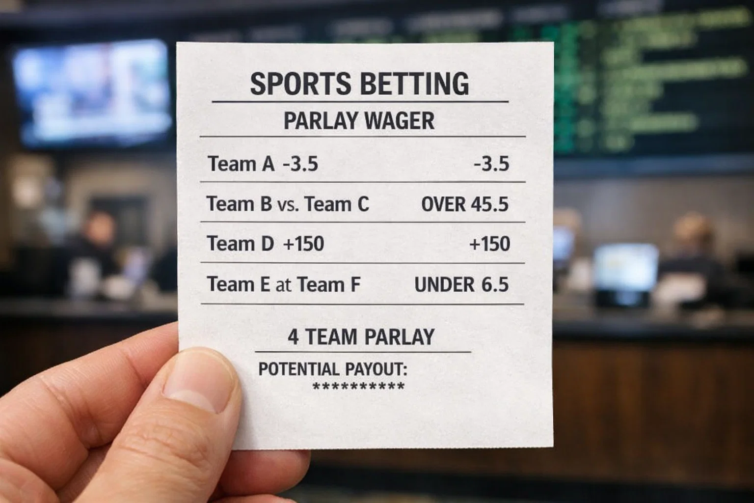 Betting slip showing multi-game parlay ticket