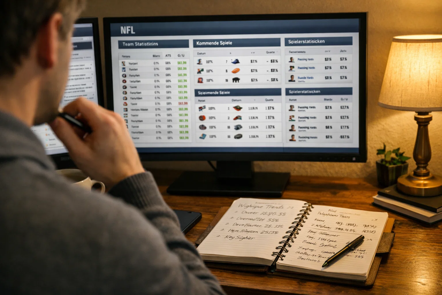 Sports bettor analyzing NFL matchups for parlay selections
