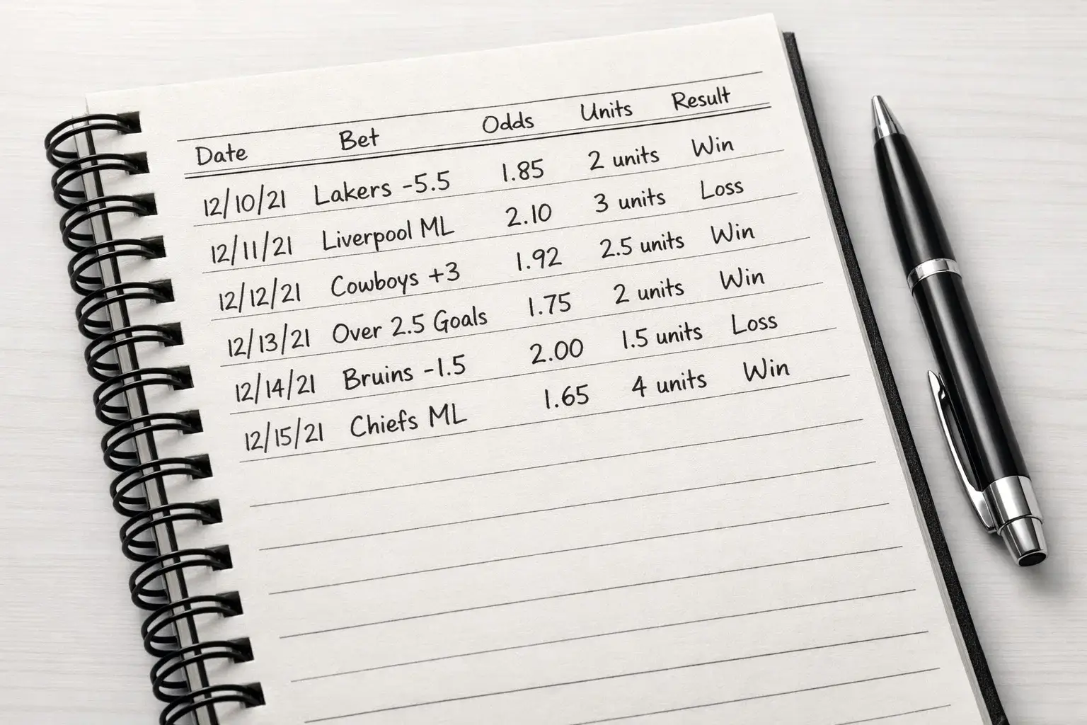 Betting notebook with unit tracking and records