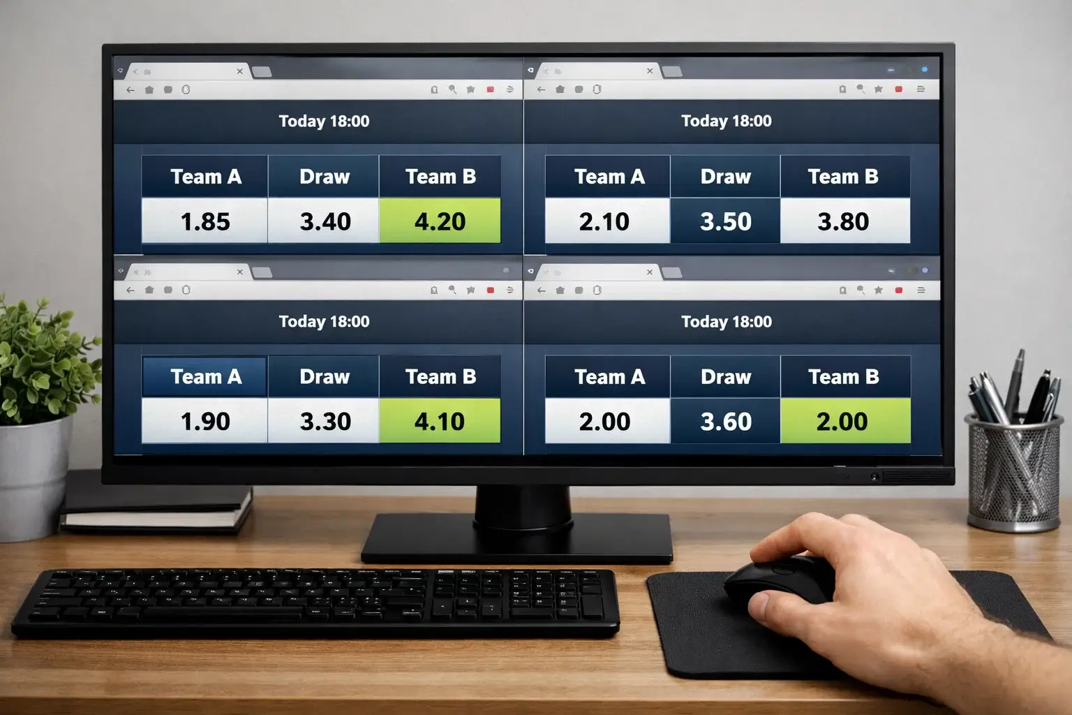 Comparison of odds across multiple sportsbook screens