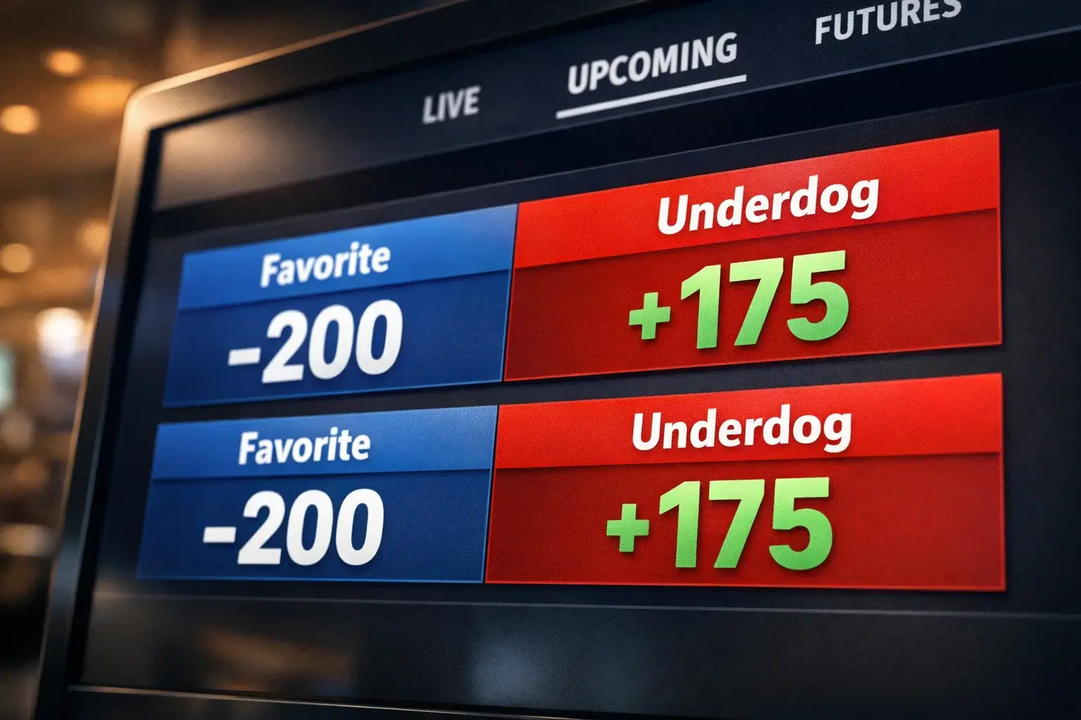 American odds format showing favorites and underdogs