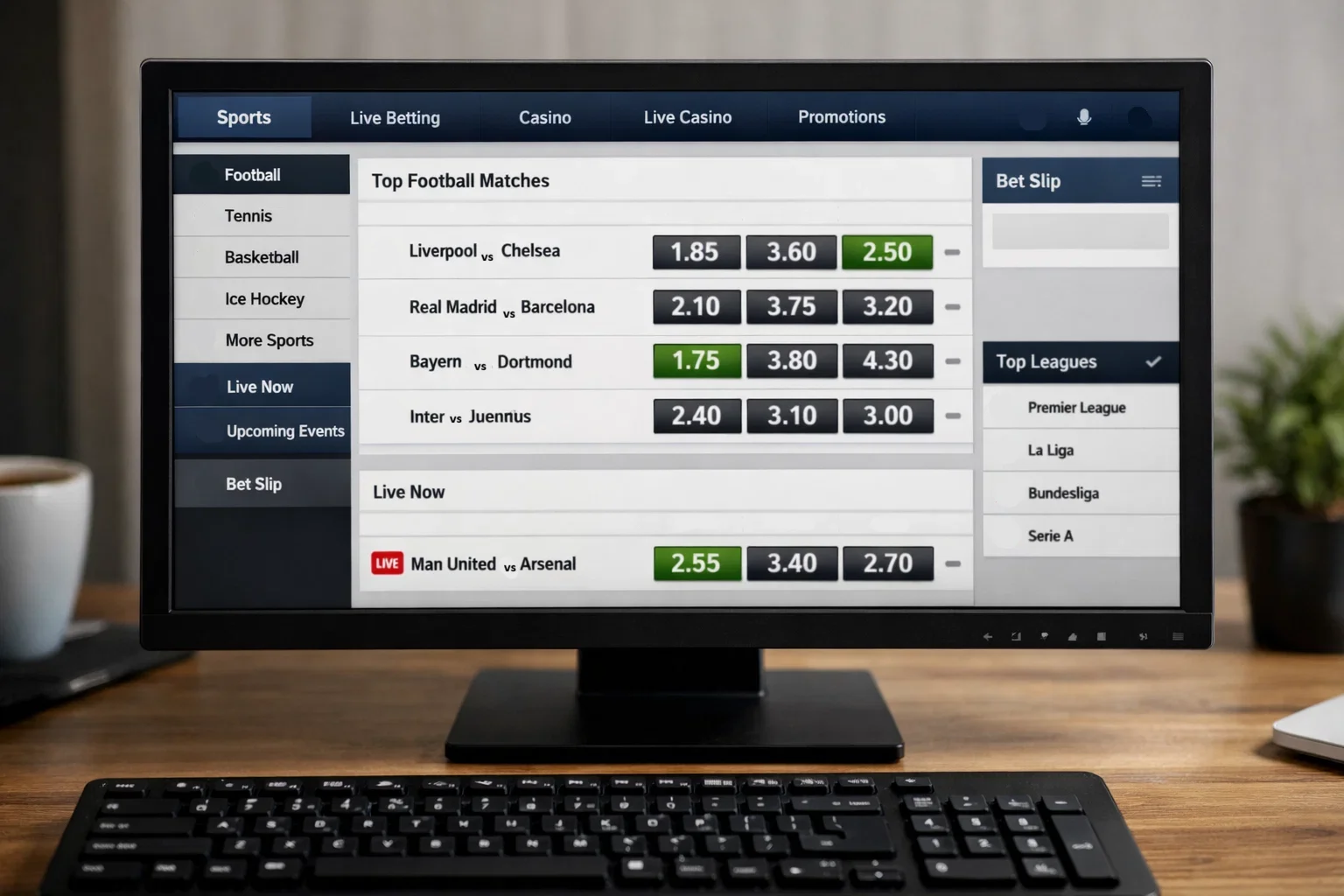 European sportsbook displaying decimal odds format