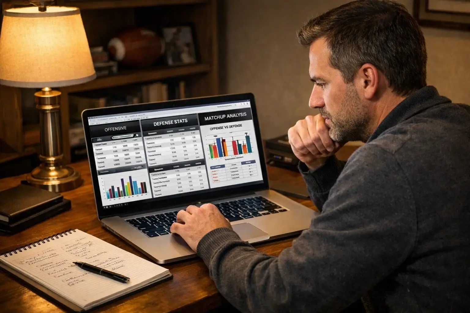 Sports researcher analyzing player matchup statistics