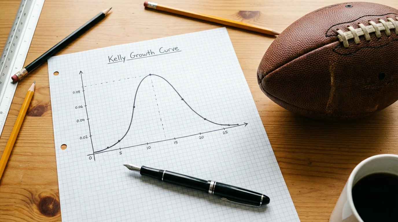 A mathematical curve drawn on graph paper with a pen and a football beside it