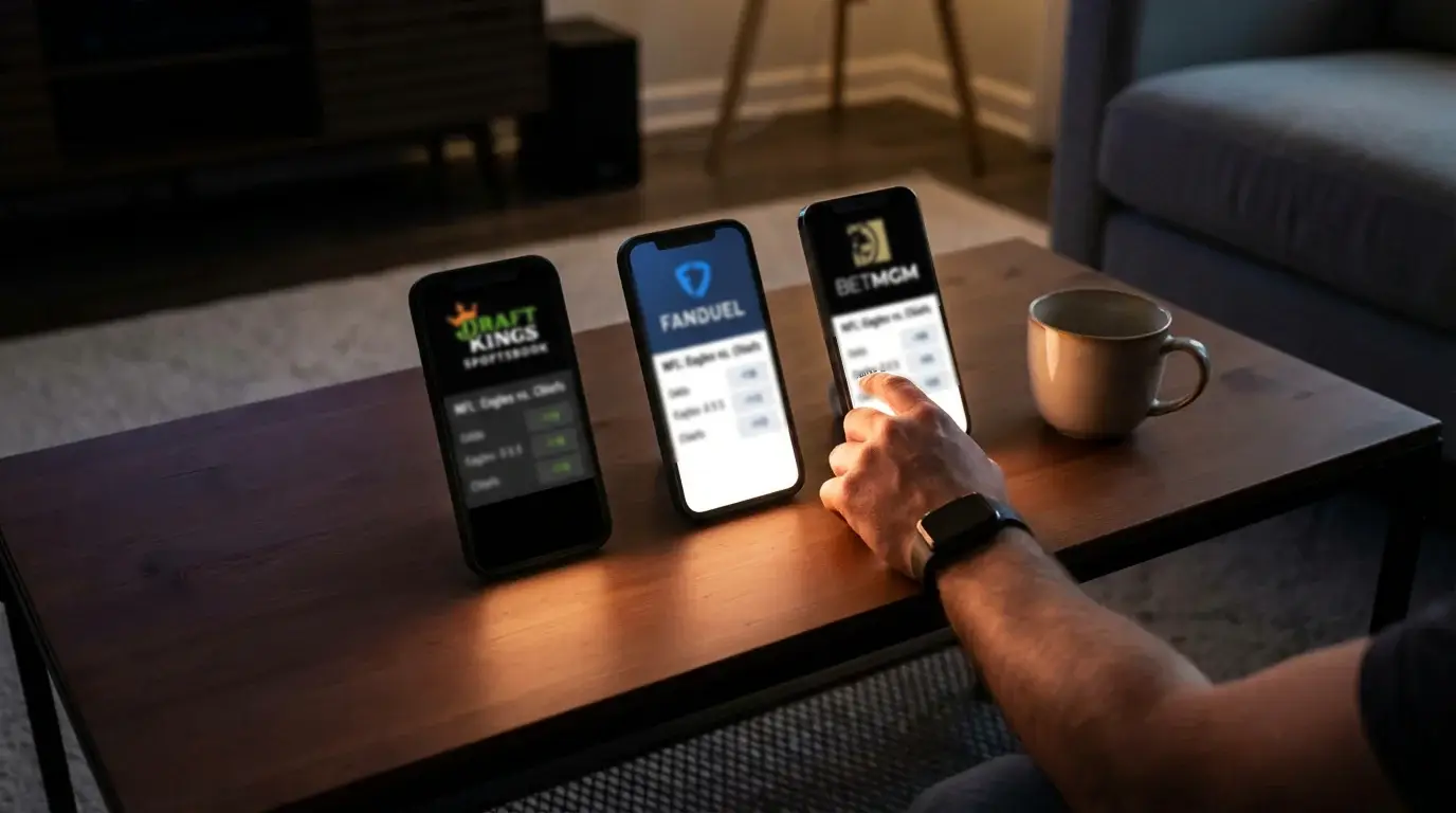 Multiple smartphone screens side by side showing different odds for the same game