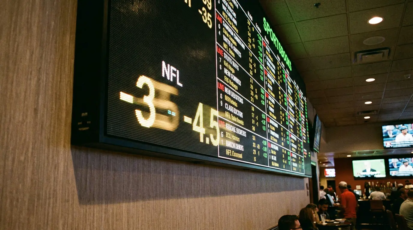 A sportsbook odds board with numbers visibly changing mid-update